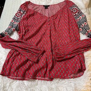 Lucky Brand Red and Black Floral Tunic